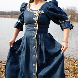 Vintage Navy Blue Dress with Button Accents